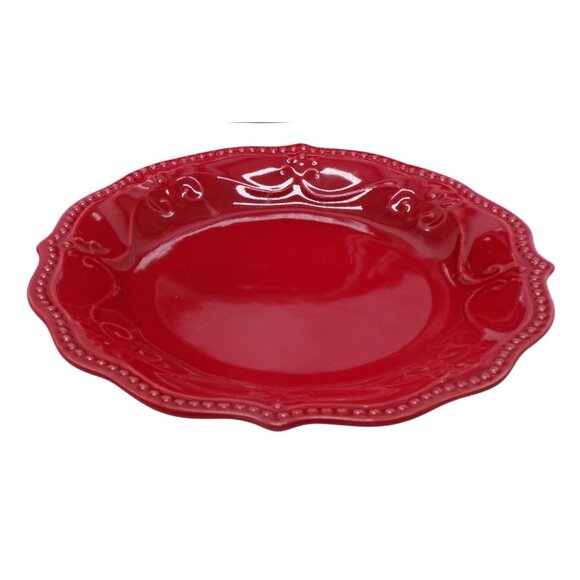 Pioneer Woman Paige Red Scroll Design Beaded Edge Set-2 Salad Plates 8" - Picture 4 of 5